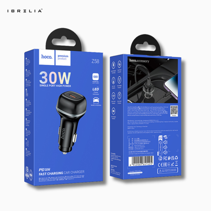 HOCO Z58 Rank Single Port PD30W Car Charger – Ultra-Fast USB-C 30W Output | IBRELIA™