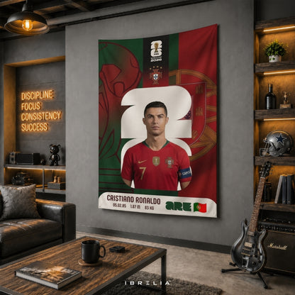 Cristiano Ronaldo Portugal Heritage Card Edition – Premium Jute Fabric Tapestry – IBRELIA™