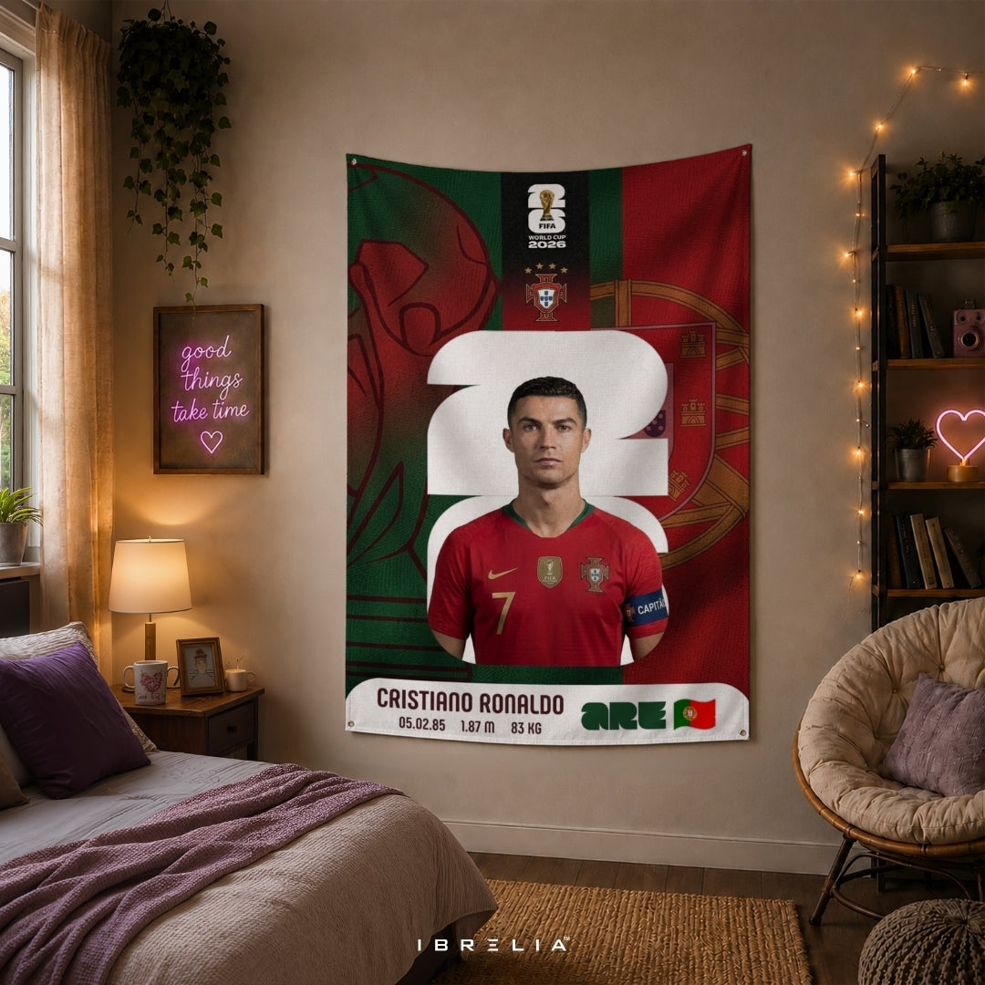 Cristiano Ronaldo Portugal Heritage Card Edition – Premium Jute Fabric Tapestry – IBRELIA™
