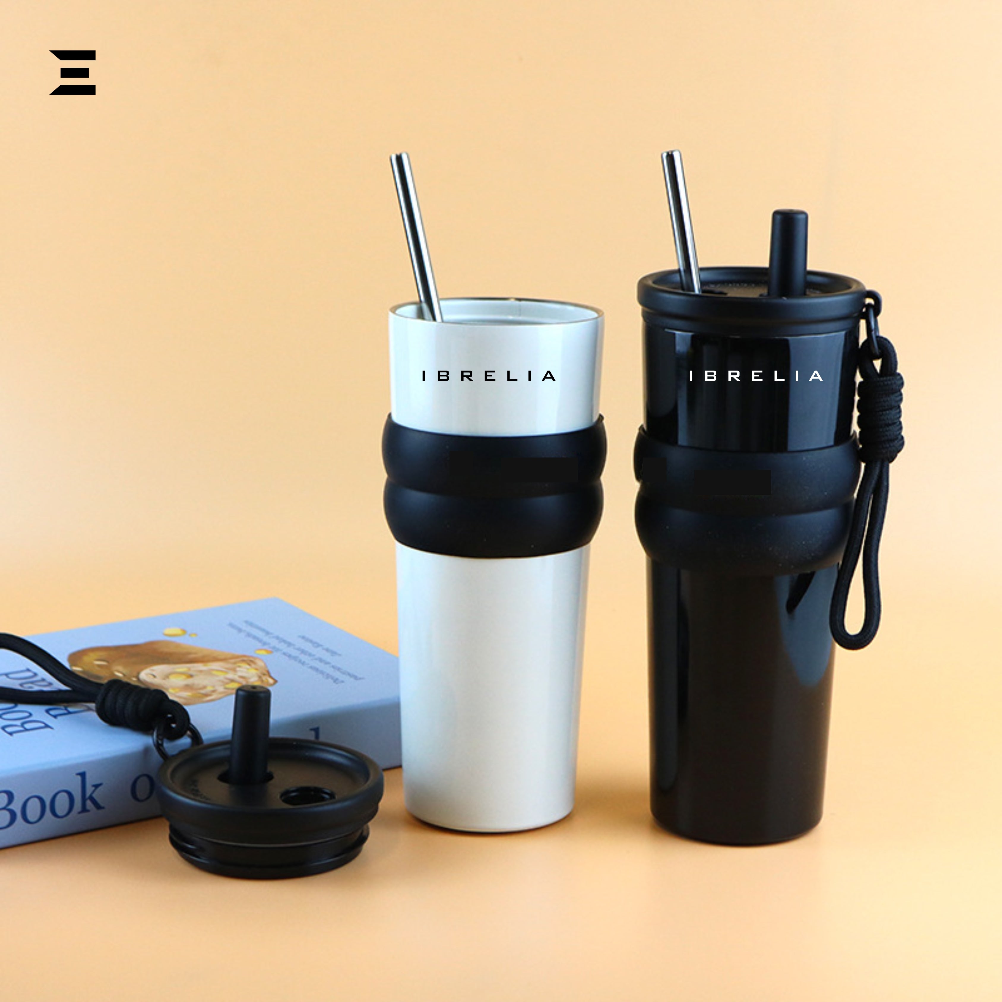 IBRELIA™ Stainless Steel Travel Tumbler – 900ml | Insulated Vacuum Flask with Straw & Grip Handle IBRELIA