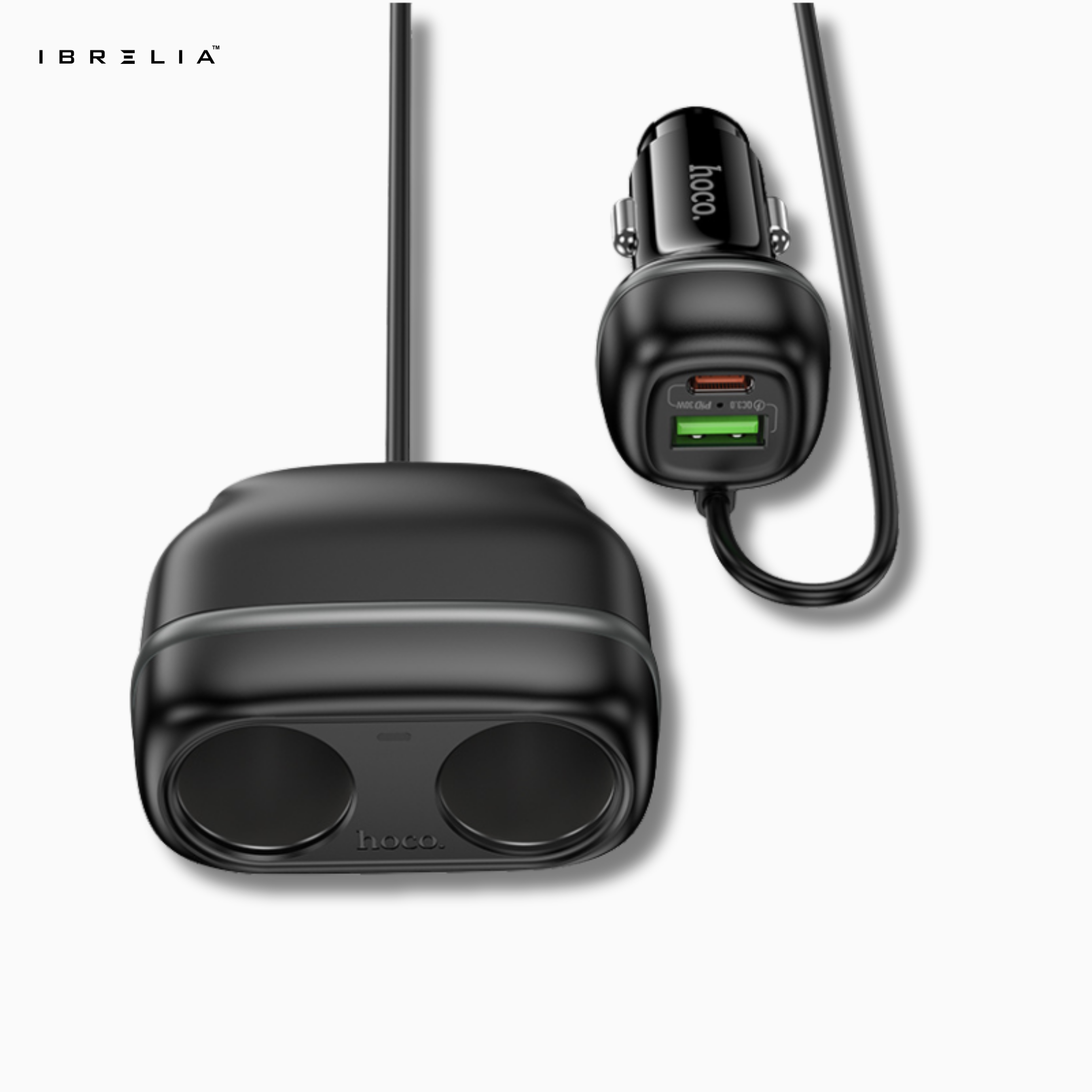 HOCO Z59 Rank 48W Dual-Port PD30W + QC3.0 Car Charger with Dual Cigarette Lighter Slots | IBRELIA™