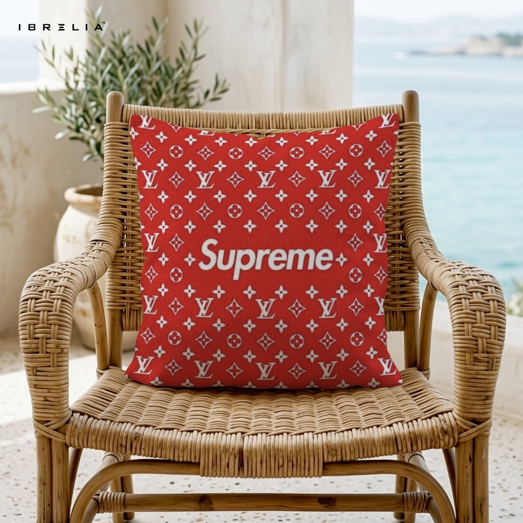 Red Monogram Pattern Cushion – 15x15 Inch Decorative Pillow | Luxury Pattern Cushion | Double-Sided Print | Premium Fibre Filling | IBRELIA™ IBRELIA
