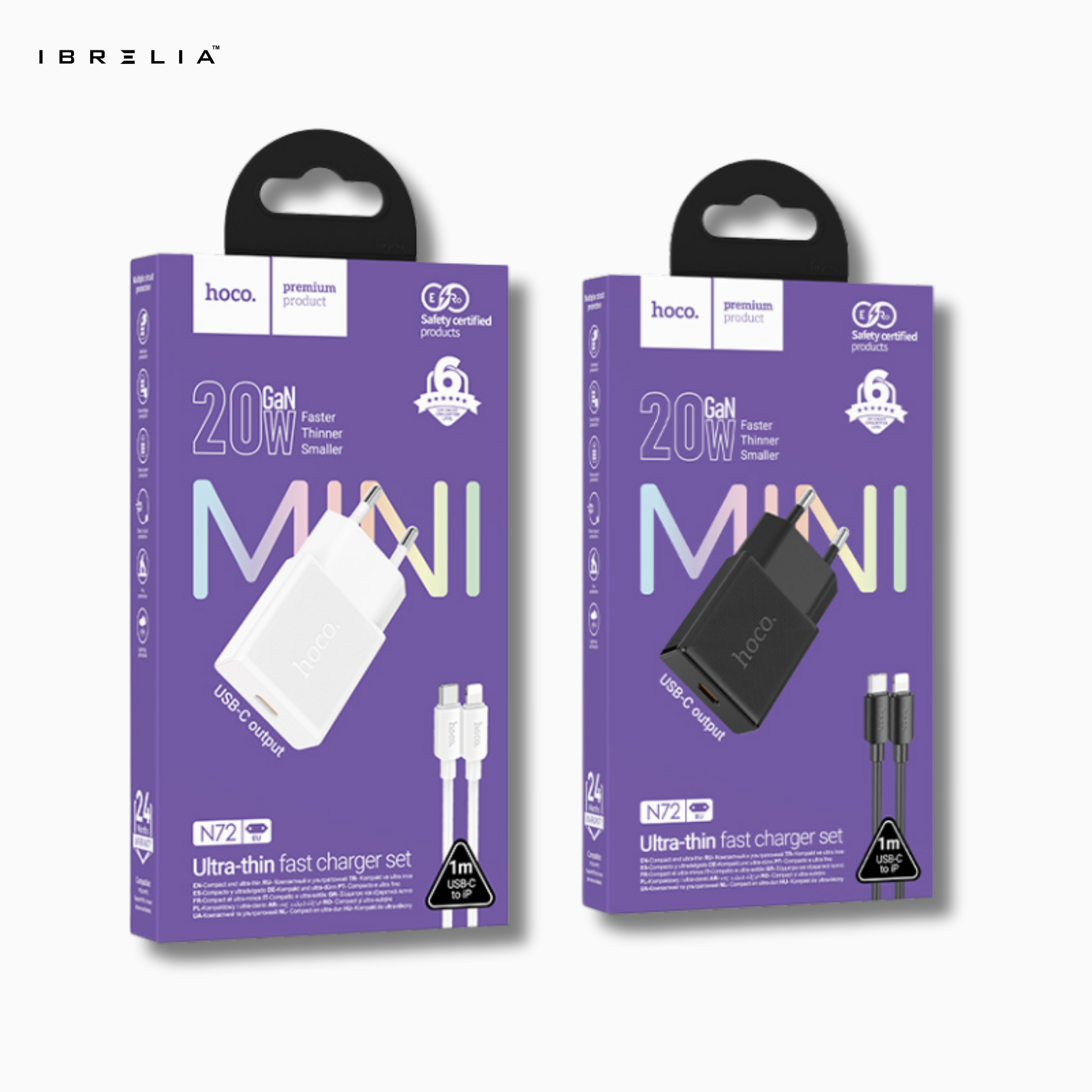 HOCO N72 MINI 20W GaN Ultra-Thin Fast Charger Set (USB-C to iPhone Cable) | IBRELIA™