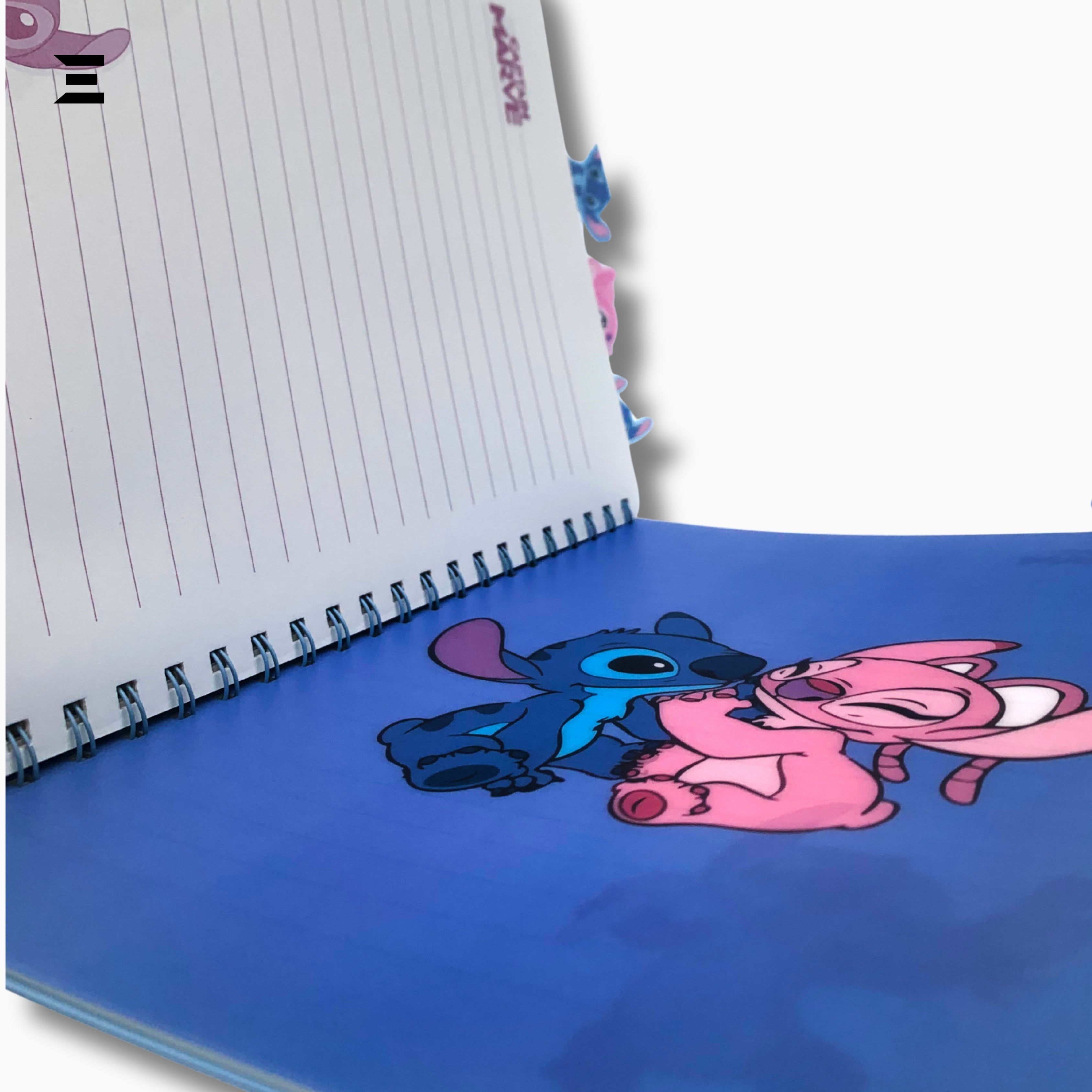Disney Stitch & Angel A4 Spiral Notebook | Holographic Print Cover | Cute Cartoon Lined Journal with Character Tabs | IBRELIA™ IBRELIA