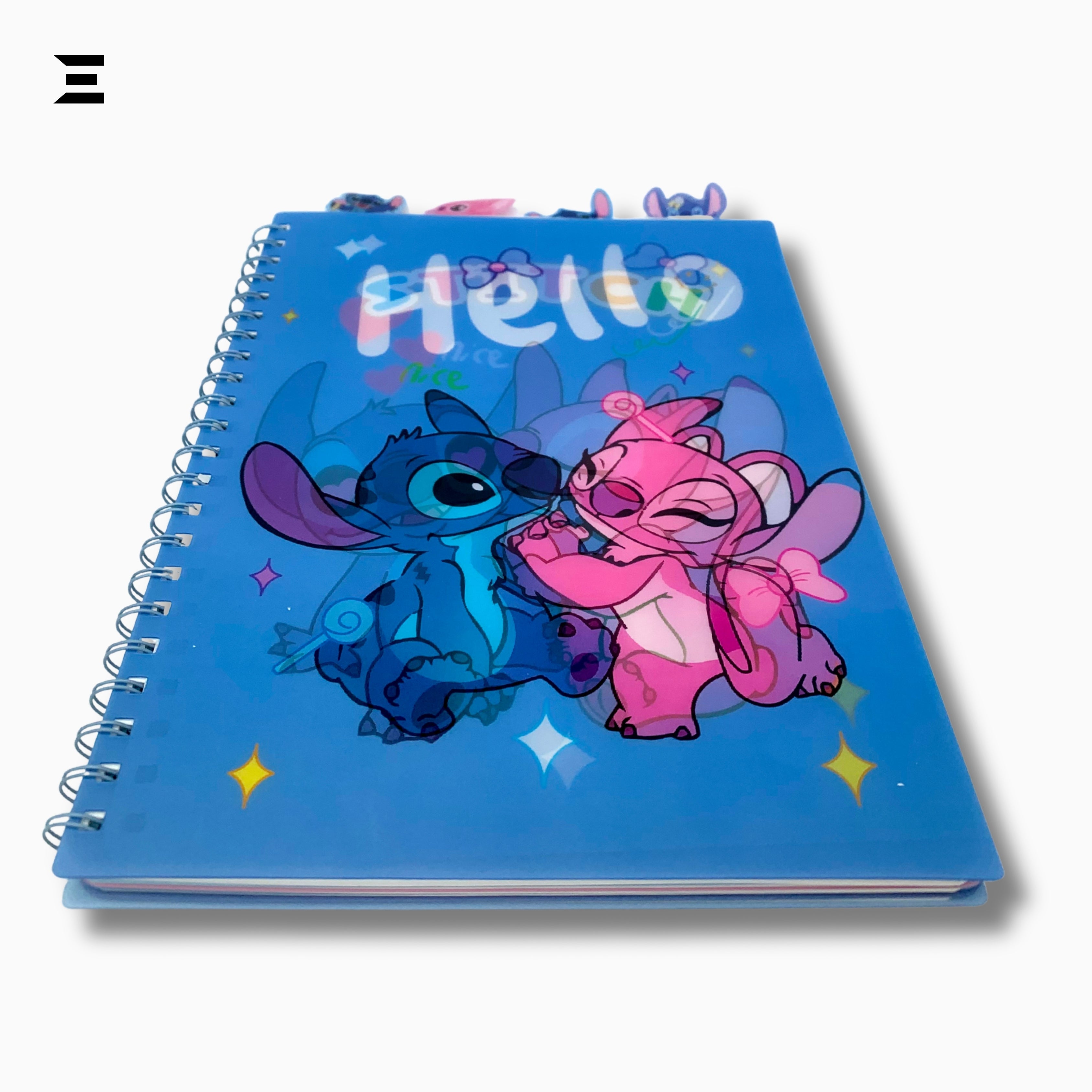 Disney Stitch & Angel A4 Spiral Notebook | Holographic Print Cover | Cute Cartoon Lined Journal with Character Tabs | IBRELIA™ IBRELIA
