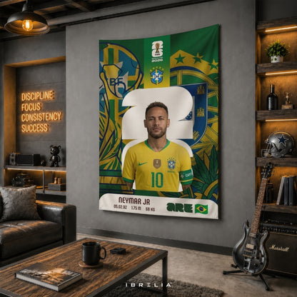 Neymar Jr Brazil Heritage Card Edition Premium Jute Fabric Tapestry | Football Wall Hanging | IBRELIA™