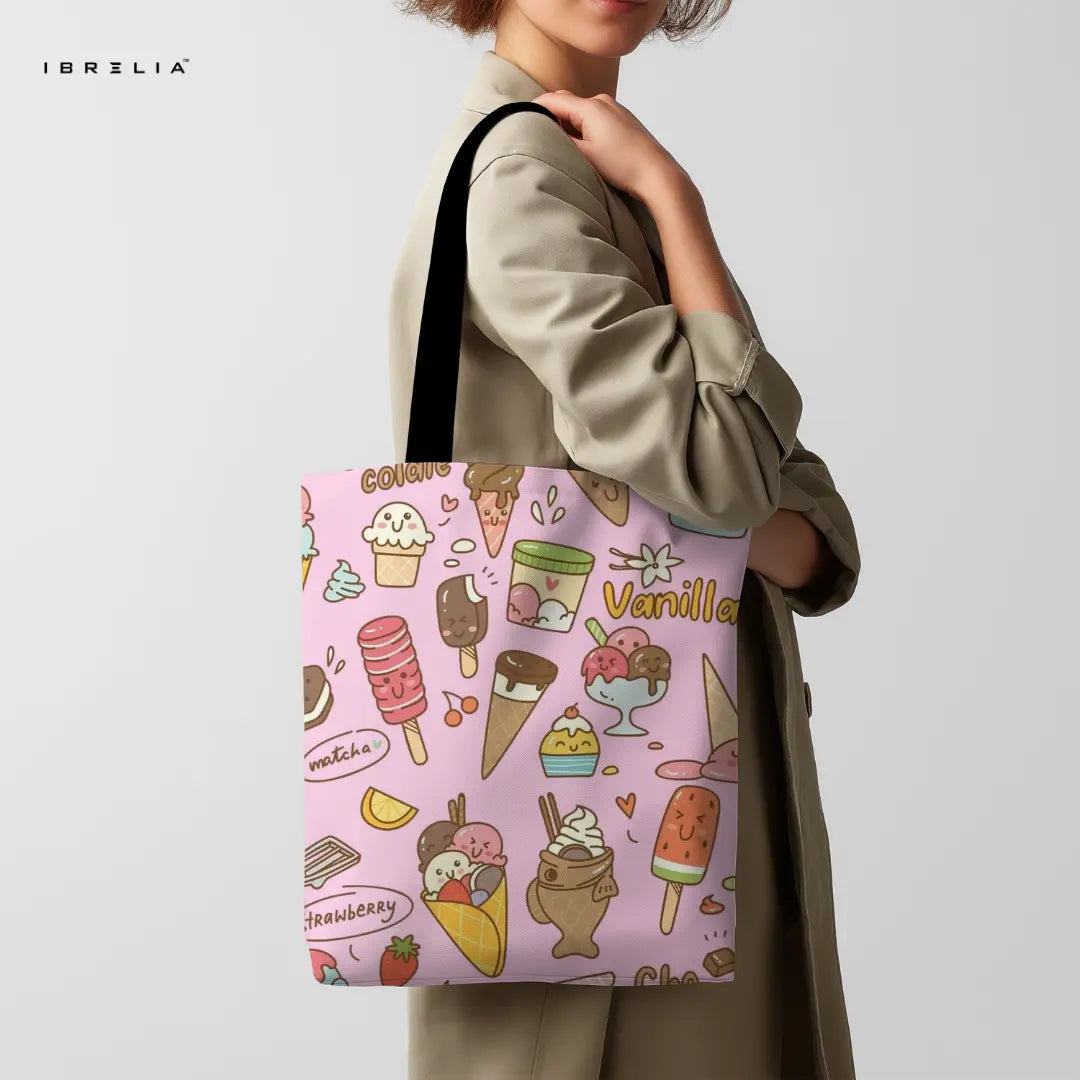 Kawaii Ice Cream Tote Bag – Cute Dessert Jute Tote with Velvet Handles | IBRELIA™ IBRELIA