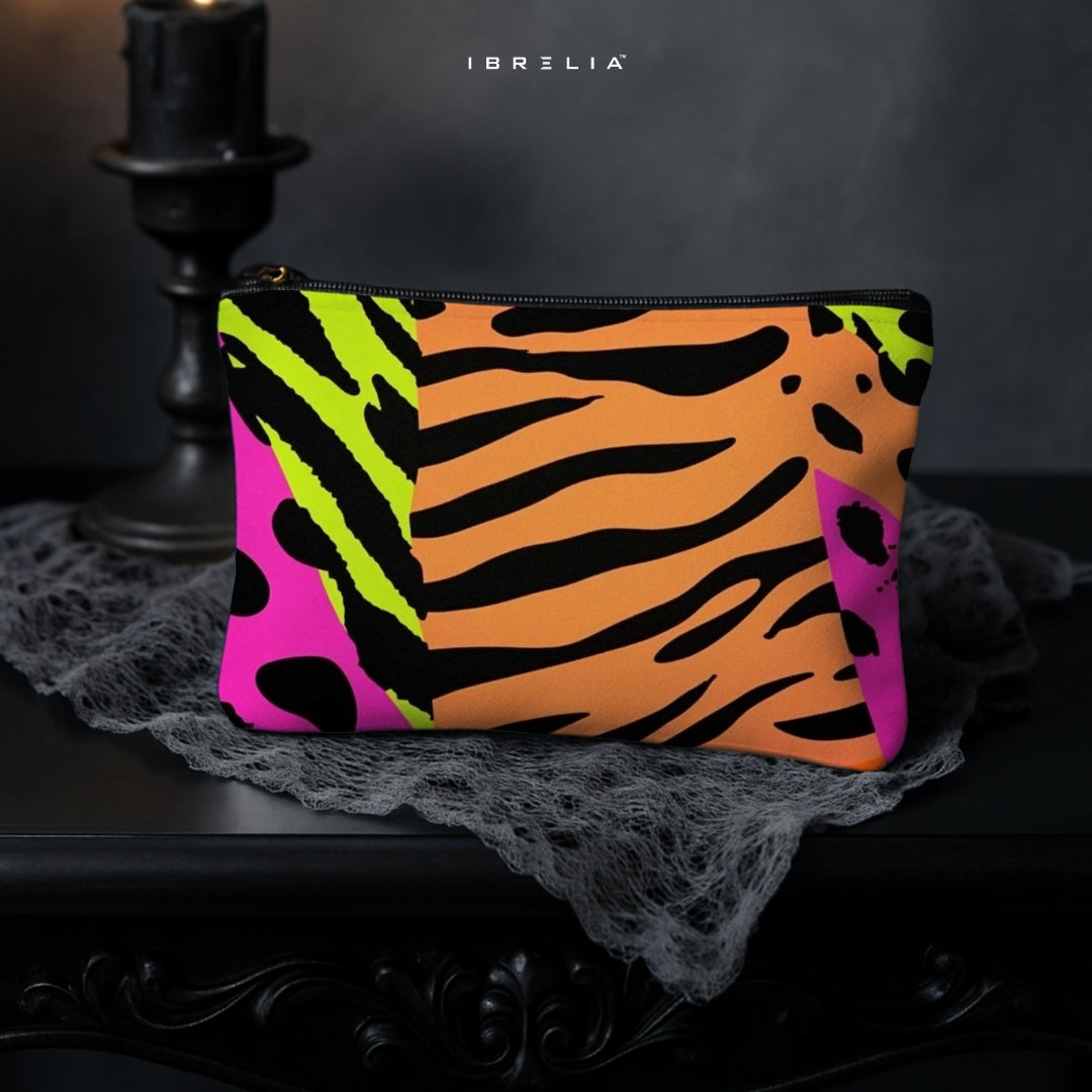 Pop Art Safari Makeup & Pencil Pouch – Neon Animal Print Aesthetic Organizer – IBRELIA™