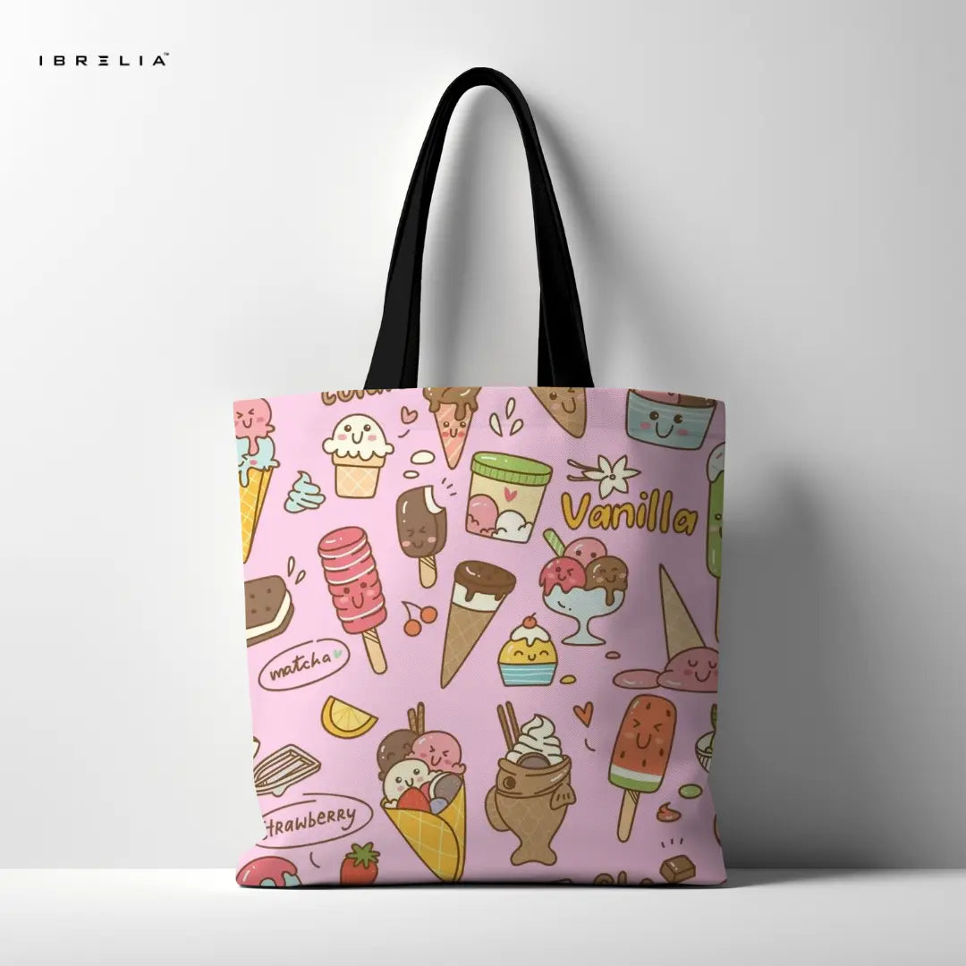 Kawaii Ice Cream Tote Bag – Cute Dessert Jute Tote with Velvet Handles | IBRELIA™ IBRELIA