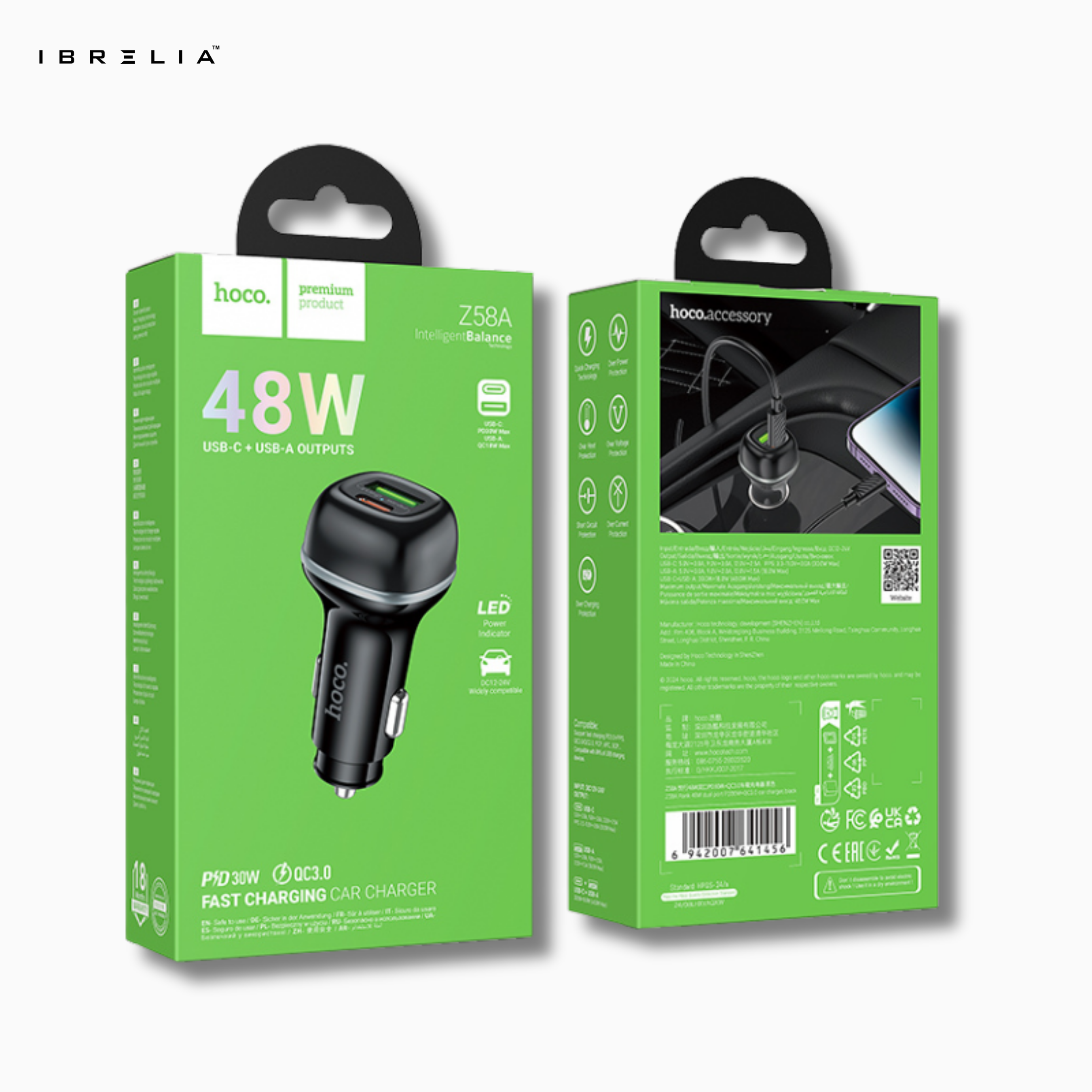 HOCO Z58A Rank 48W Dual Port Car Charger – PD30W + QC3.0 Fast Charging | IBRELIA™