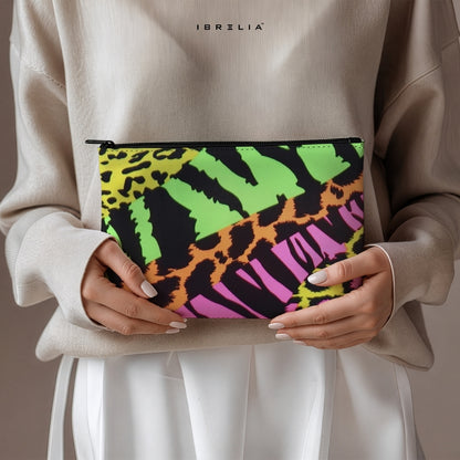 Neon Jungle Fusion Makeup & Pencil Pouch – Bold Animal Print Organizer – IBRELIA™