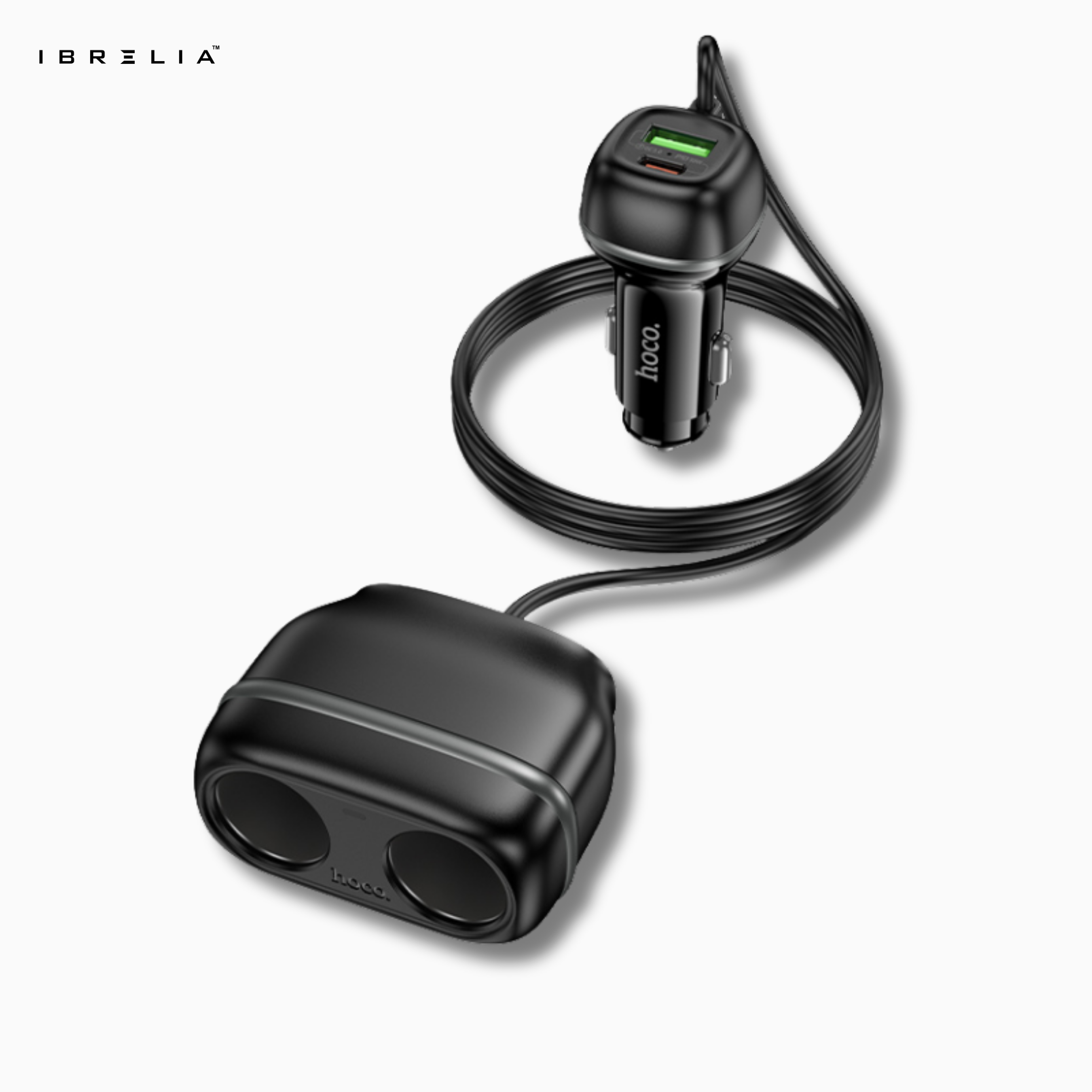 HOCO Z59 Rank 48W Dual-Port PD30W + QC3.0 Car Charger with Dual Cigarette Lighter Slots | IBRELIA™