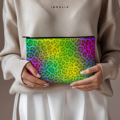 Rainbow Leopard Gradient Makeup & Pencil Pouch – Colorful Animal Print Organizer – IBRELIA™