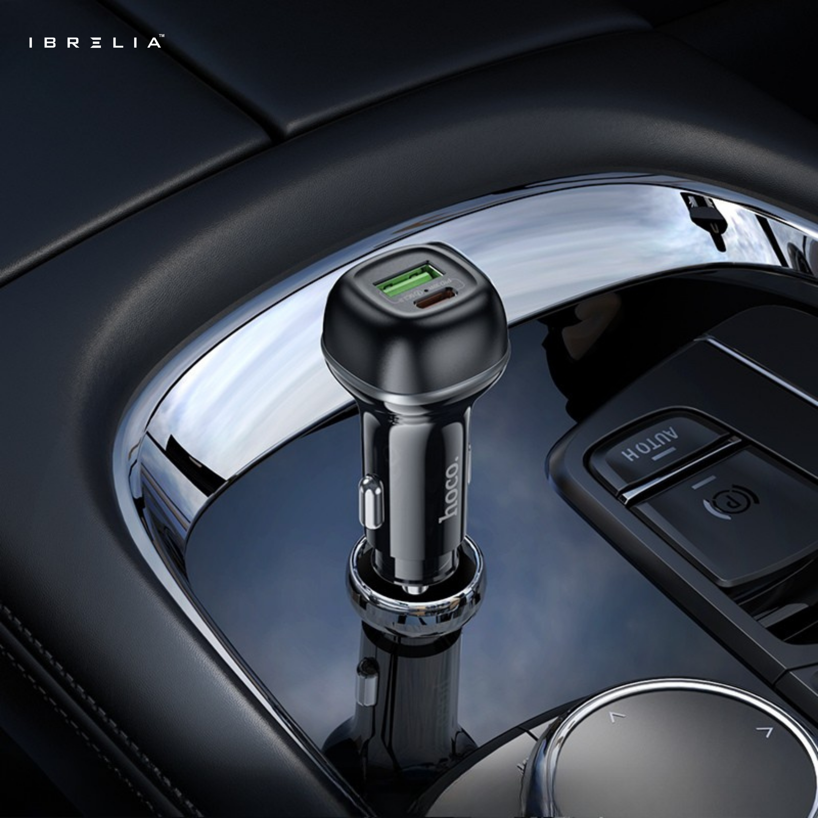 HOCO Z58A Rank 48W Dual Port Car Charger Set – PD30W + QC3.0 with 1m C to iPhone Cable | IBRELIA™