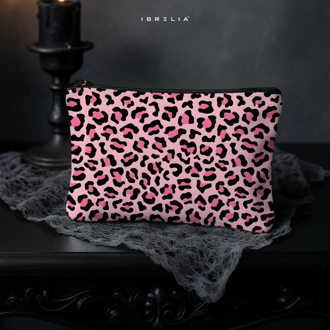 Pink Leopard Print Makeup & Pencil Pouch – Feminine Animal Pattern Organizer – IBRELIA™