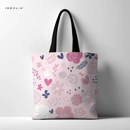 Blush Blossom Tote Bag – Elegant Pink Floral Jute Tote with Velvet Handles | IBRELIA™ IBRELIA