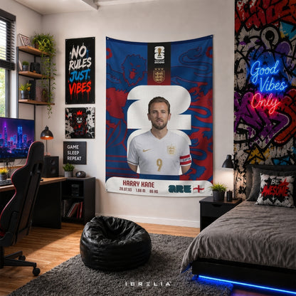 Harry Kane England World Cup 2026 Player Card Premium Jute Fabric Tapestry | Football Wall Hanging | IBRELIA™
