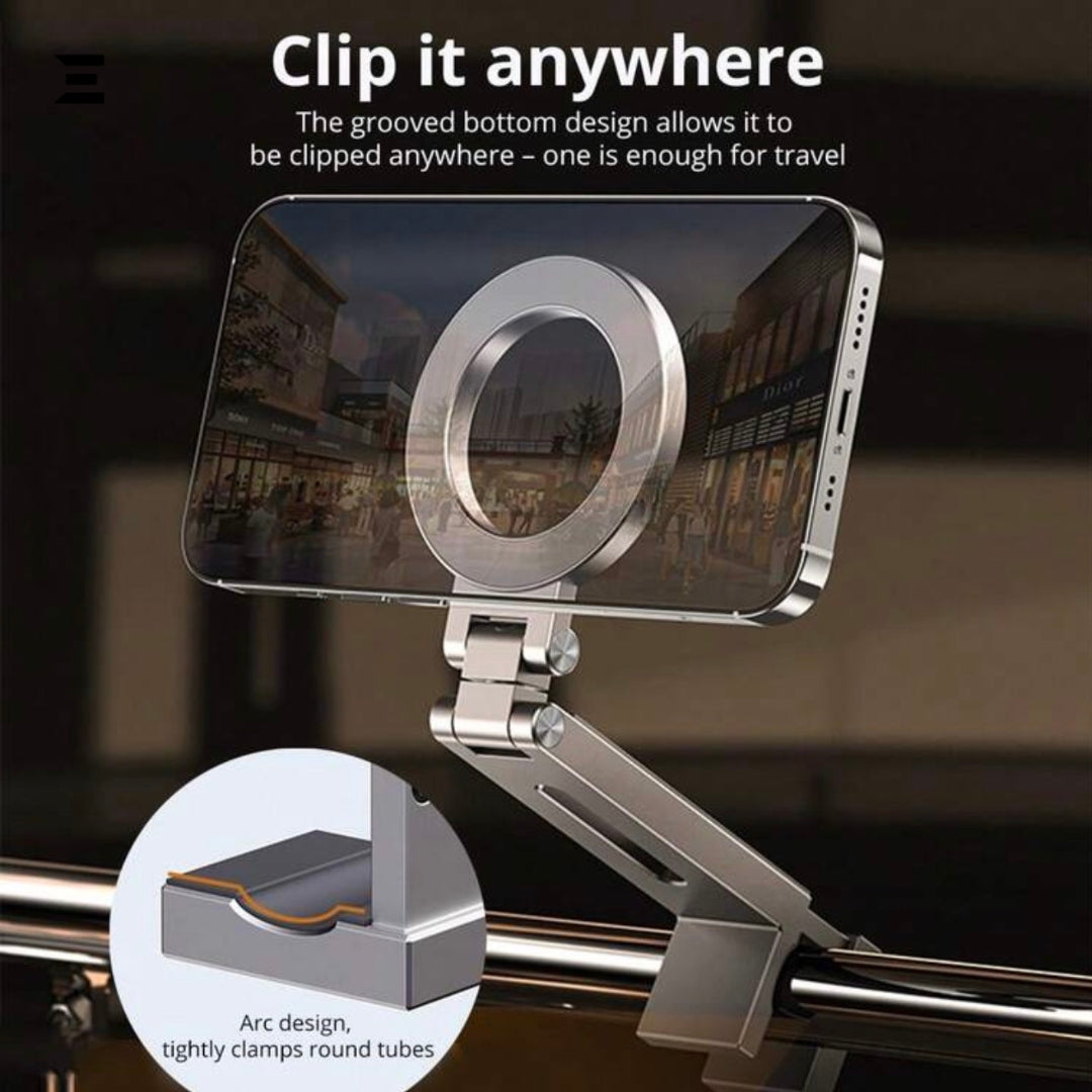 Universal Magnetic Clip Phone Holder – 360° Rotating Travel Stand