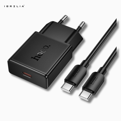 HOCO N72 Speed 20W Ultra-Thin GaN Fast Charger Set (USB-C to USB-C, 60W Cable Included) | IBRELIA™