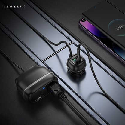 HOCO Z59 Rank 48W Dual-Port PD30W + QC3.0 Car Charger with Dual Cigarette Lighter Slots | IBRELIA™