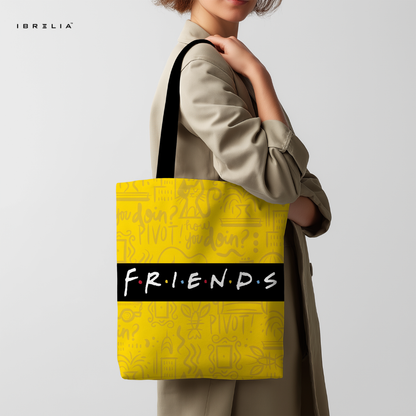 IBRELIA™ Yellow Doodle Lifestyle Premium Jute Tote Bag with Velvet Handles, Satin Lining & Inner Zip Pocket IBRELIA