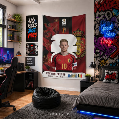 Kevin De Bruyne Belgium World Cup 2026 Player Card Premium Jute Fabric Tapestry | Football Wall Hanging | IBRELIA™