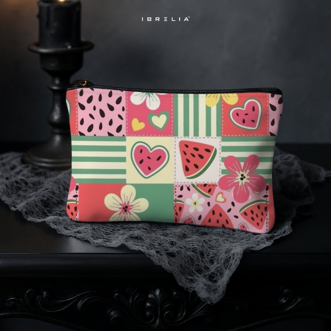 Watermelon Patchwork Makeup & Pencil Pouch – Cute Summer Aesthetic Organizer – IBRELIA™