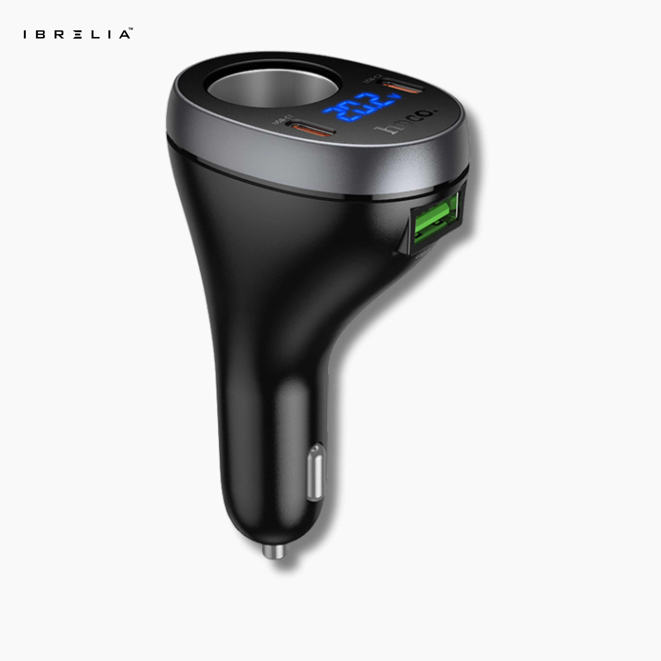 HOCO Z61A Correct PD60W (2C1A) Cigarette Lighter Car Charger – 60W Max Output + Voltage Display | IBRELIA™
