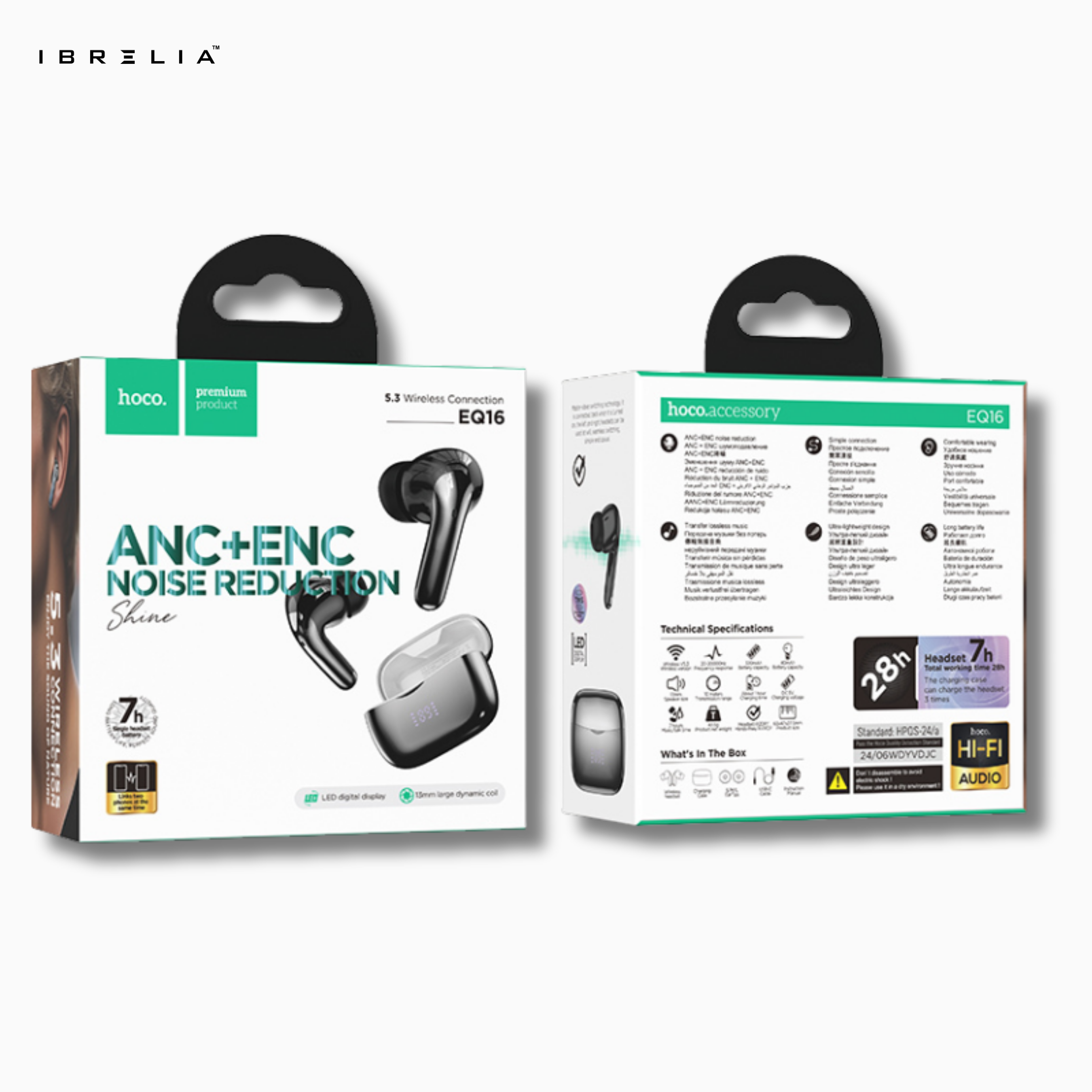 HOCO EQ16 Shine ANC+ENC Wireless BT Headset – Bluetooth 5.3 Noise Cancelling Earbuds with 7-Hour Battery | IBRELIA™