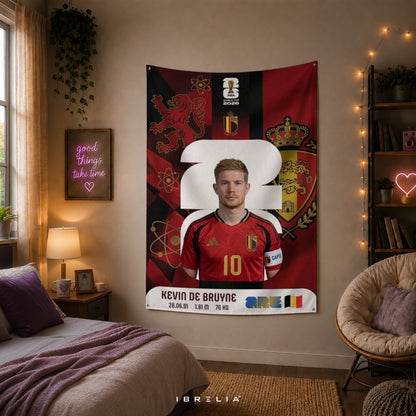 Kevin De Bruyne Belgium World Cup 2026 Player Card Premium Jute Fabric Tapestry | Football Wall Hanging | IBRELIA™