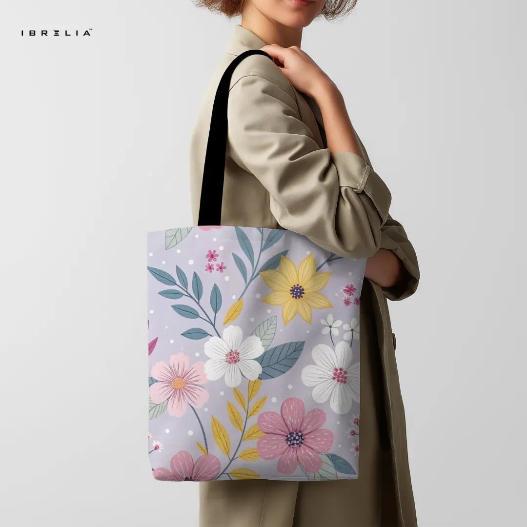 Lavender Meadow Tote Bag – Pastel Floral Jute Tote with Velvet Handles | IBRELIA™ IBRELIA