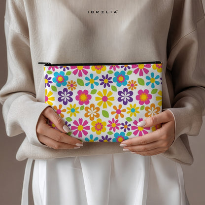 Retro Floral Garden Makeup & Pencil Pouch – Colorful Flower Aesthetic Organizer – IBRELIA™