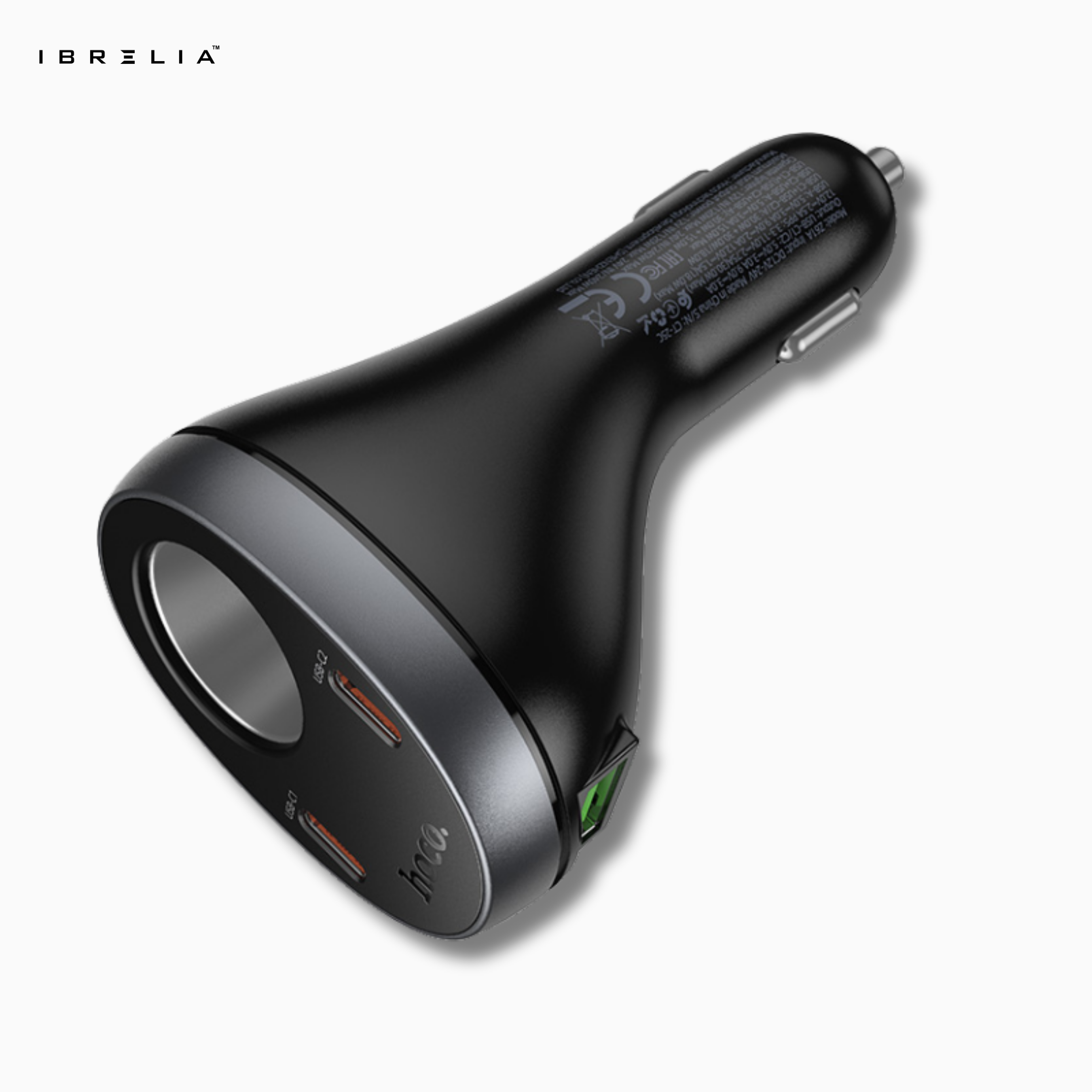 HOCO Z61A Correct PD60W (2C1A) Cigarette Lighter Car Charger – 60W Max Output + Voltage Display | IBRELIA™