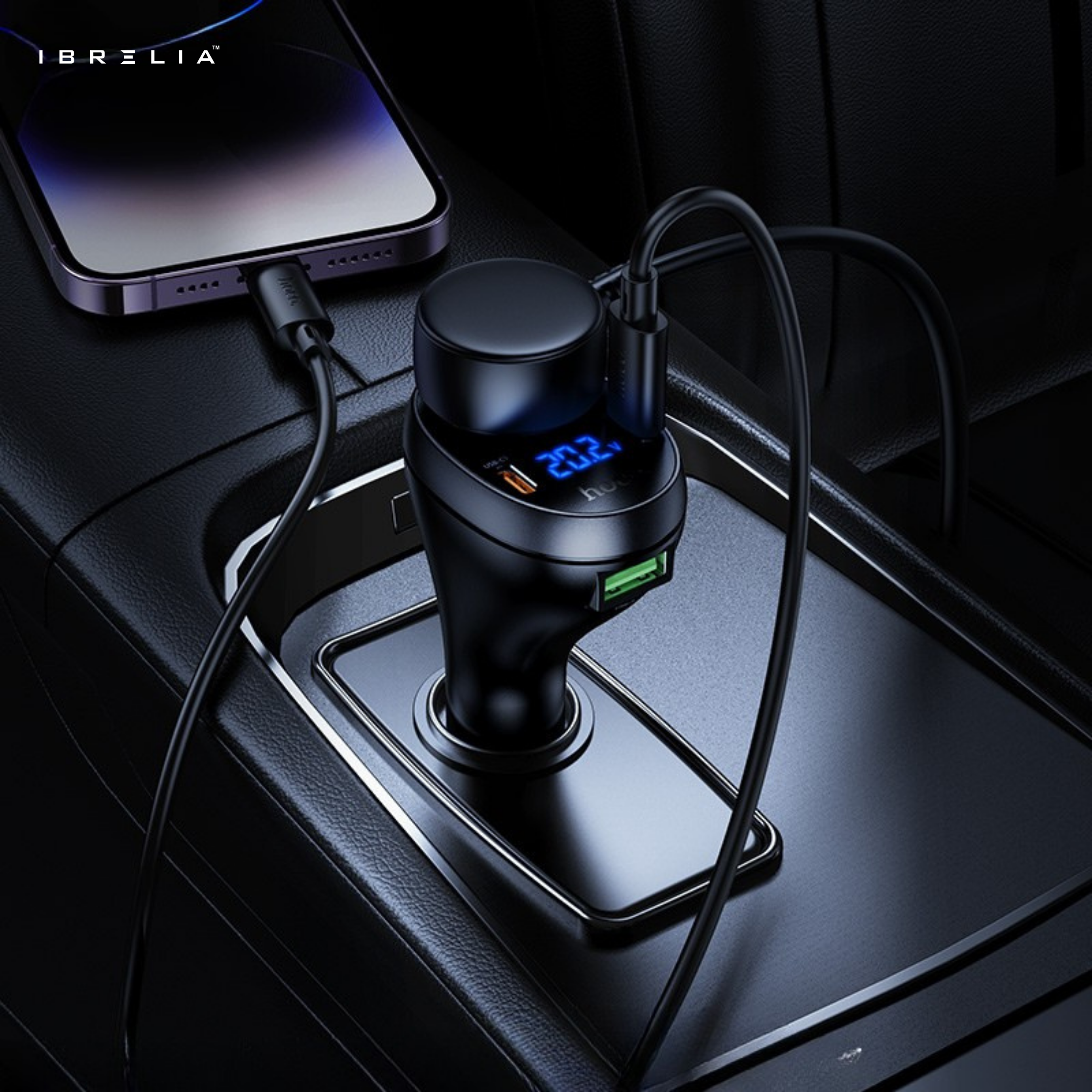 HOCO Z61A Correct PD60W (2C1A) Cigarette Lighter Car Charger – 60W Max Output + Voltage Display | IBRELIA™