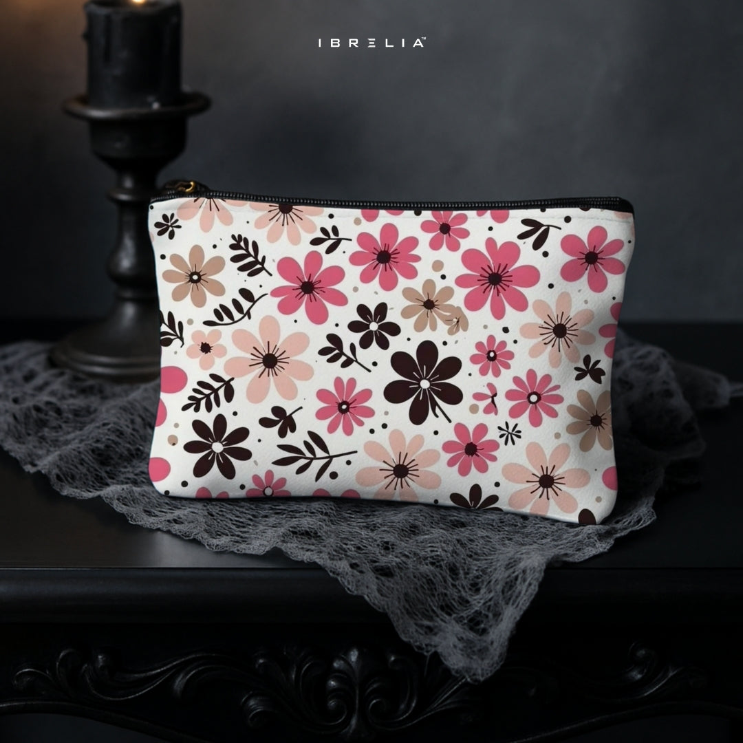 Blush Floral Meadow Makeup & Pencil Pouch – Soft Pink Flower Aesthetic Organizer – IBRELIA™