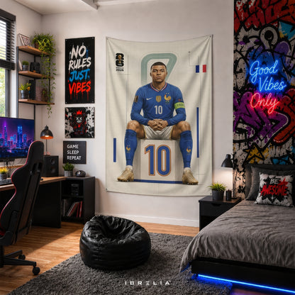 Kylian Mbappé – FIFA World Cup 2026 – Premium Jute Fabric Tapestry – IBRELIA™