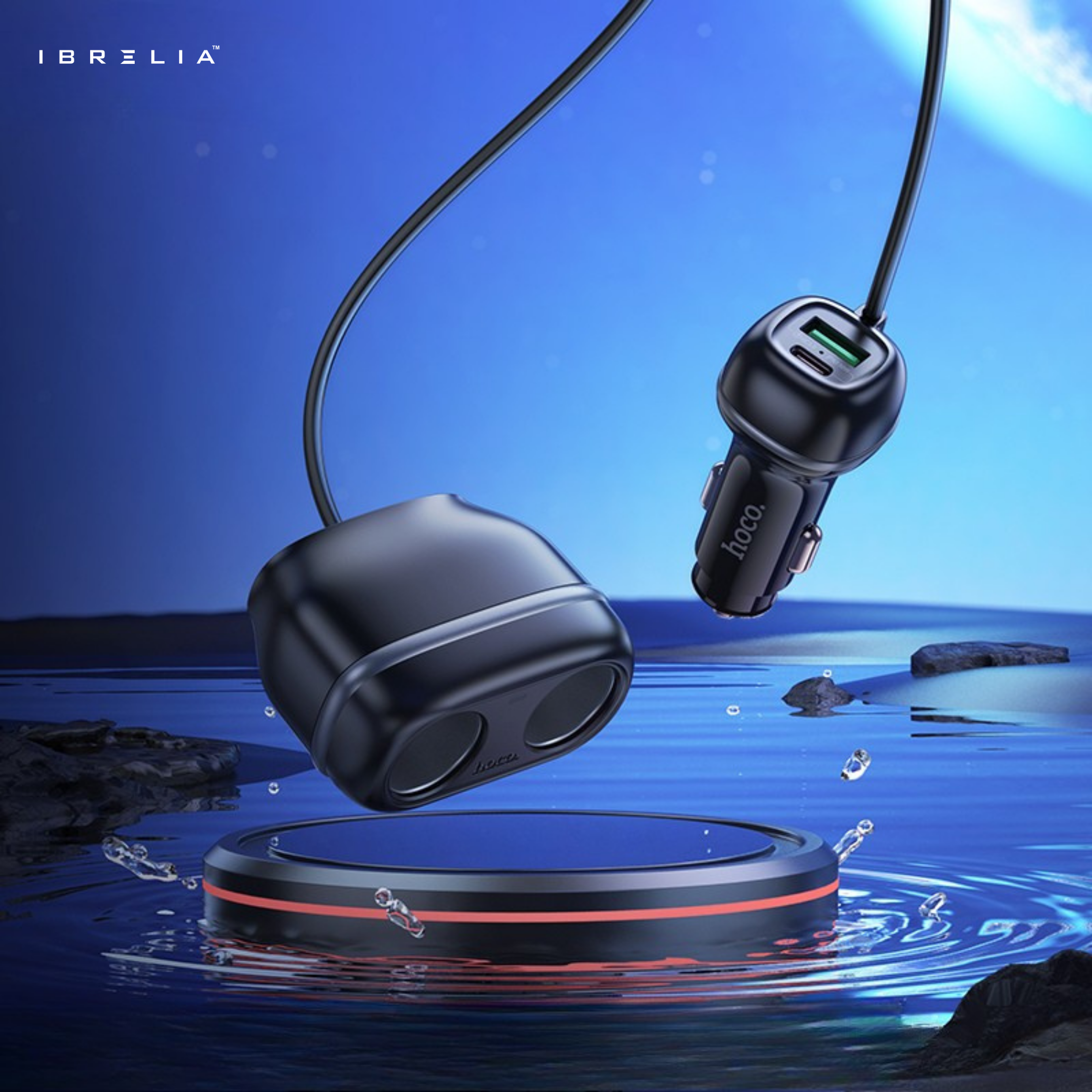 HOCO Z59 Rank 48W Dual-Port PD30W + QC3.0 Car Charger with Dual Cigarette Lighter Slots | IBRELIA™