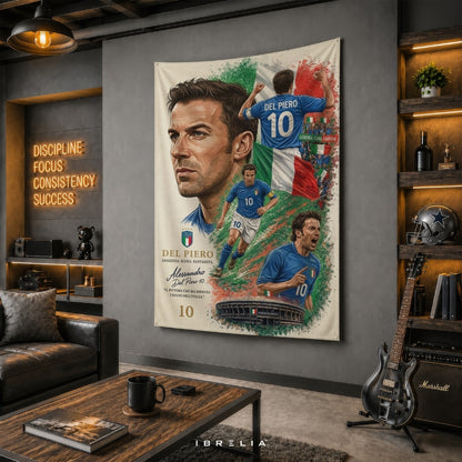 Alessandro Del Piero Italy Football Legend Premium Jute Fabric Tapestry | Football Wall Hanging | IBRELIA™