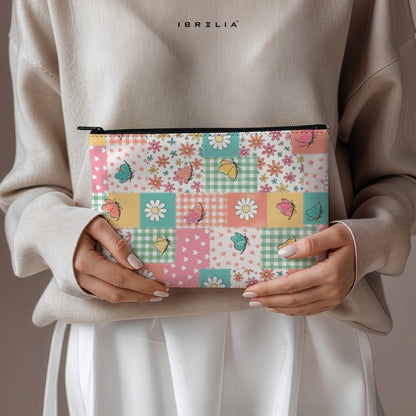 Butterfly Patchwork Makeup & Pencil Pouch – Pastel Cottagecore Aesthetic Organizer – IBRELIA™