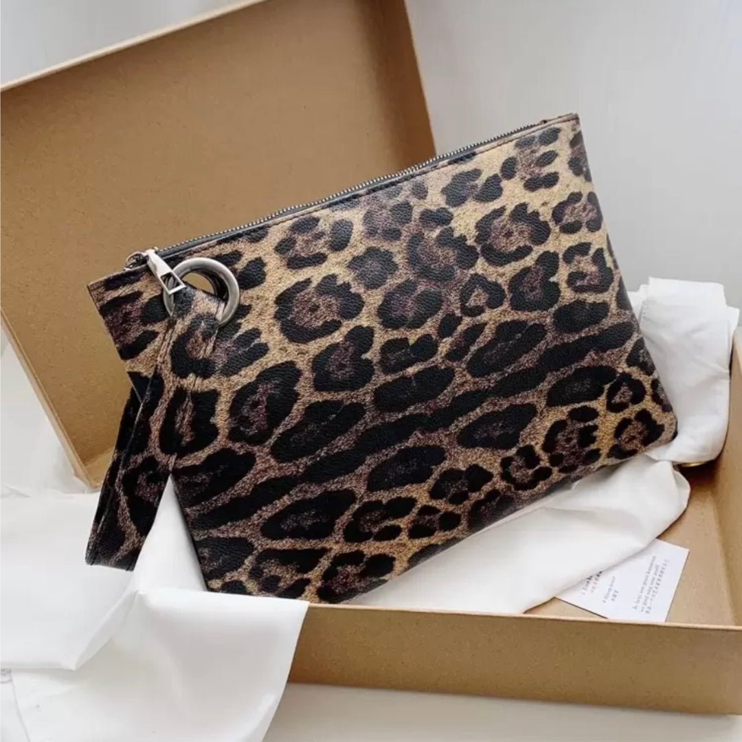 Leopard Luxe PU Leather Clutch Bag | Elegant Envelope Purse for Women | IBRELIA™