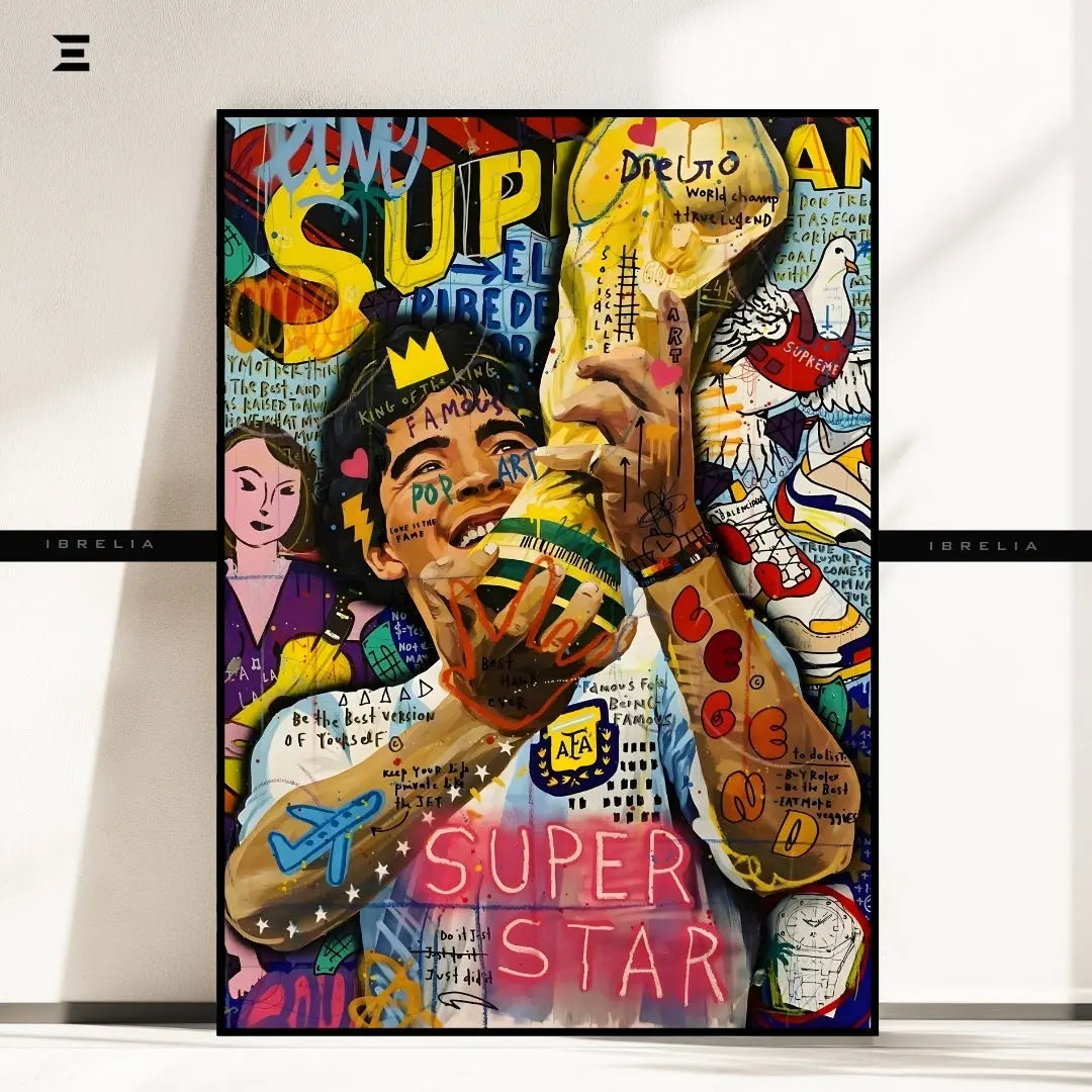 Maradona Graffiti Resin Wall Art – World Cup Superstar Pop Art Collectible | IBRELIA IBRELIA