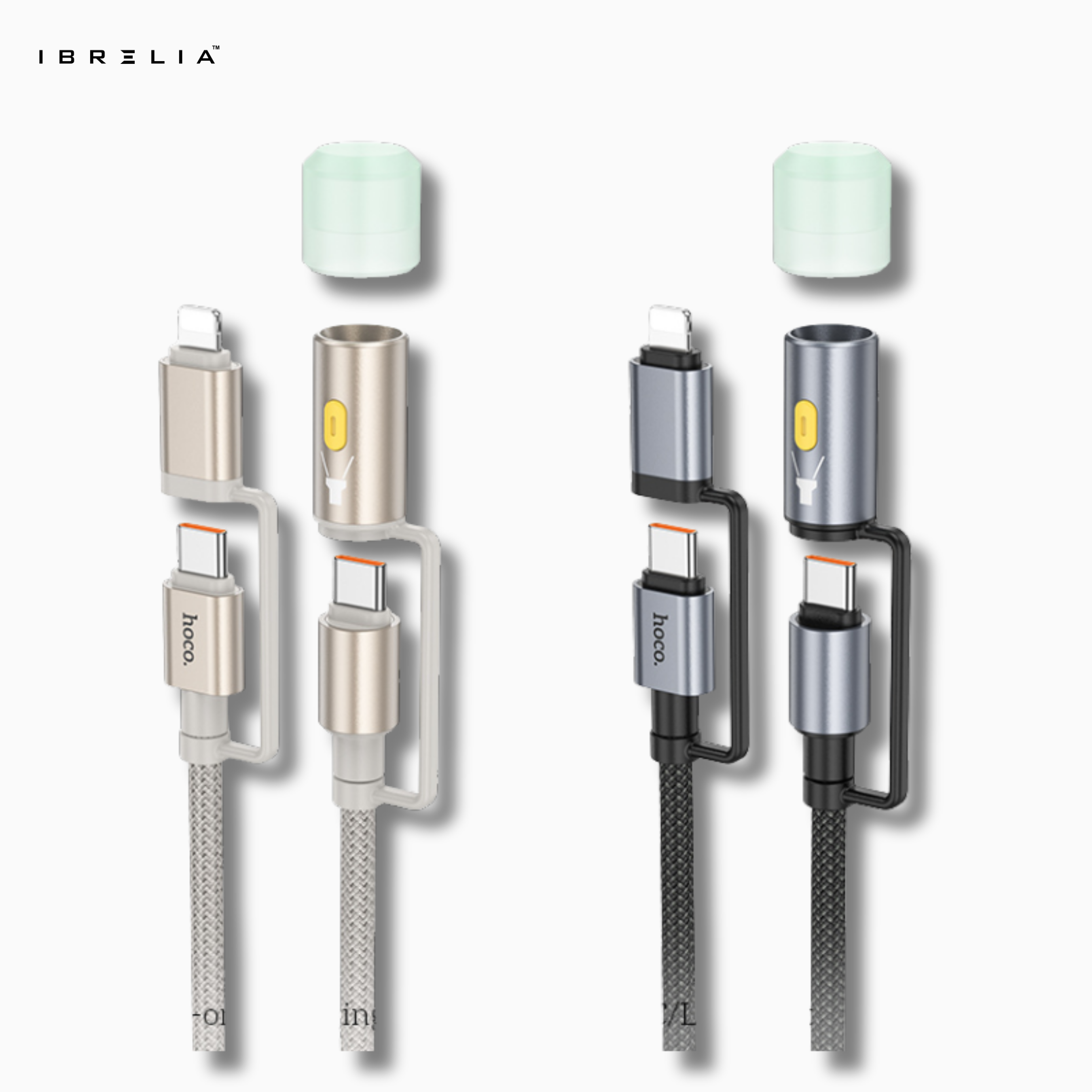 HOCO U138 All-in-One LED Light 2-in-1 Fast Charging Cable (USB-C to iP + USB-C) | IBRELIA™