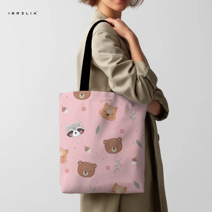 Forest Friends Tote Bag – Cute Woodland Animal Jute Tote with Velvet Handles | IBRELIA™ IBRELIA