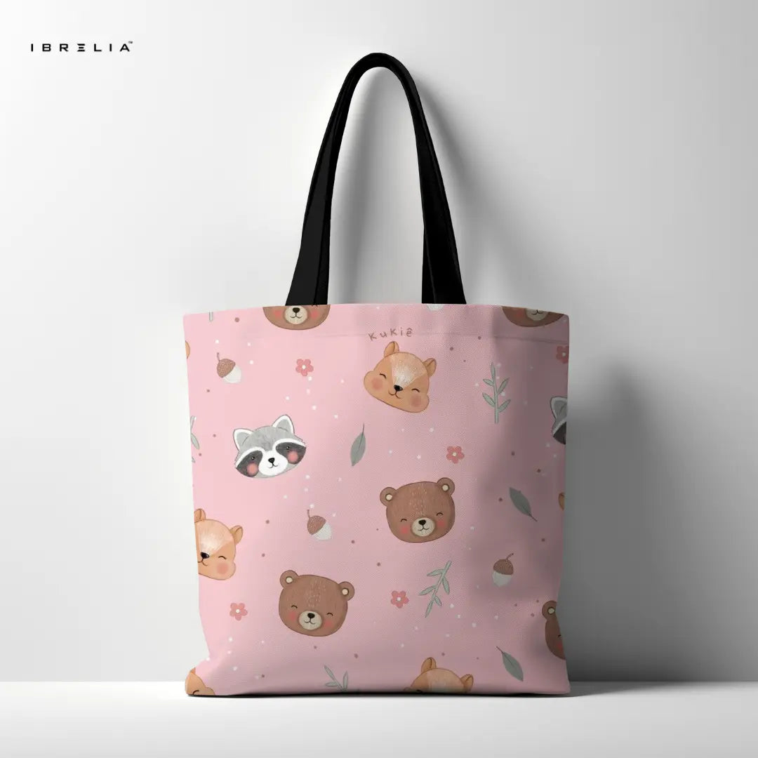 Forest Friends Tote Bag – Cute Woodland Animal Jute Tote with Velvet Handles | IBRELIA™ IBRELIA
