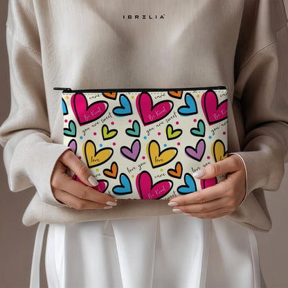 Colorful Heart Doodle Makeup & Pencil Pouch – Cute Pop Art Aesthetic Organizer – IBRELIA™
