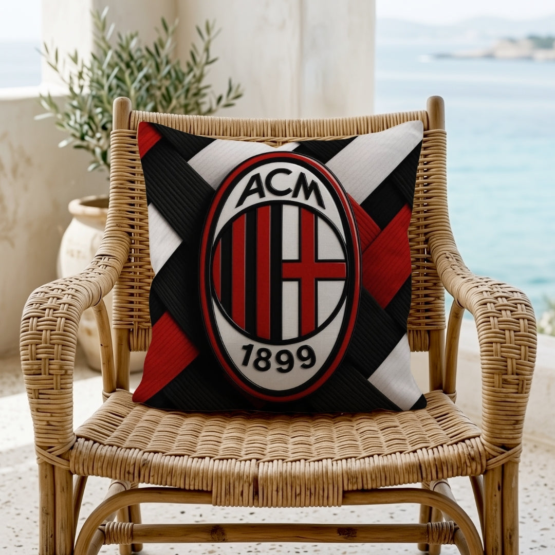 AC Milan Football Club Cushion | Premium Jute Fabric | Double-Sided Print | IBRELIA™ IBRELIA
