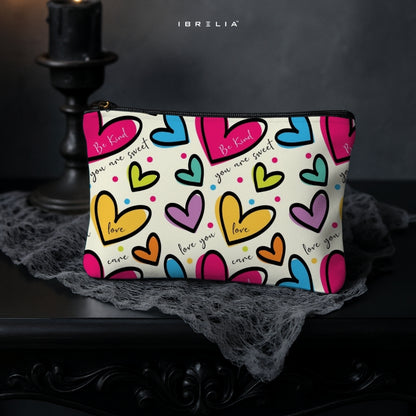 Colorful Heart Doodle Makeup & Pencil Pouch – Cute Pop Art Aesthetic Organizer – IBRELIA™