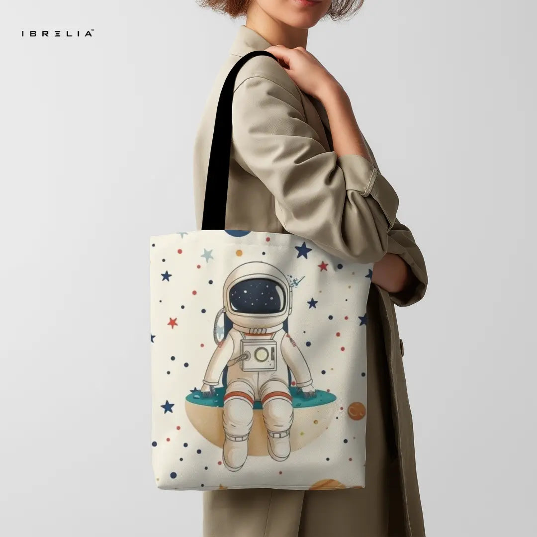 Astronaut Tote Bag – Cute Space Explorer Jute Tote with Velvet Handles | IBRELIA™ IBRELIA