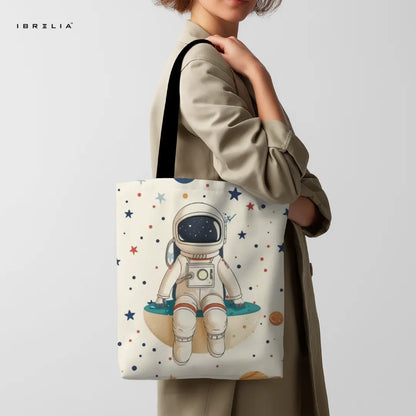 Astronaut Tote Bag – Cute Space Explorer Jute Tote with Velvet Handles | IBRELIA™ IBRELIA