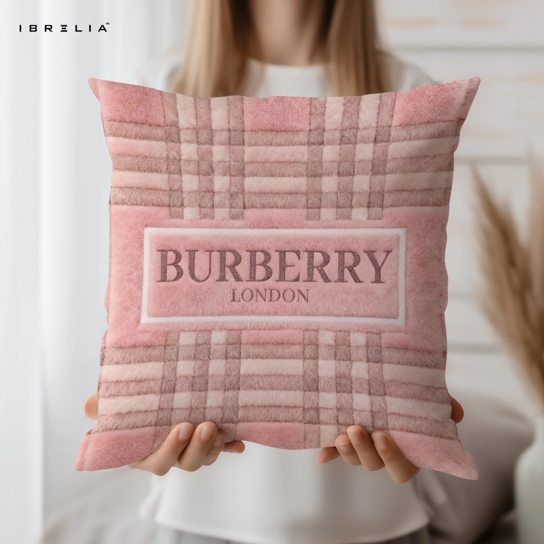 Luxury Pink Check Cushion | Premium Jute Fabric | Double-Sided Print | IBRELIA™ IBRELIA